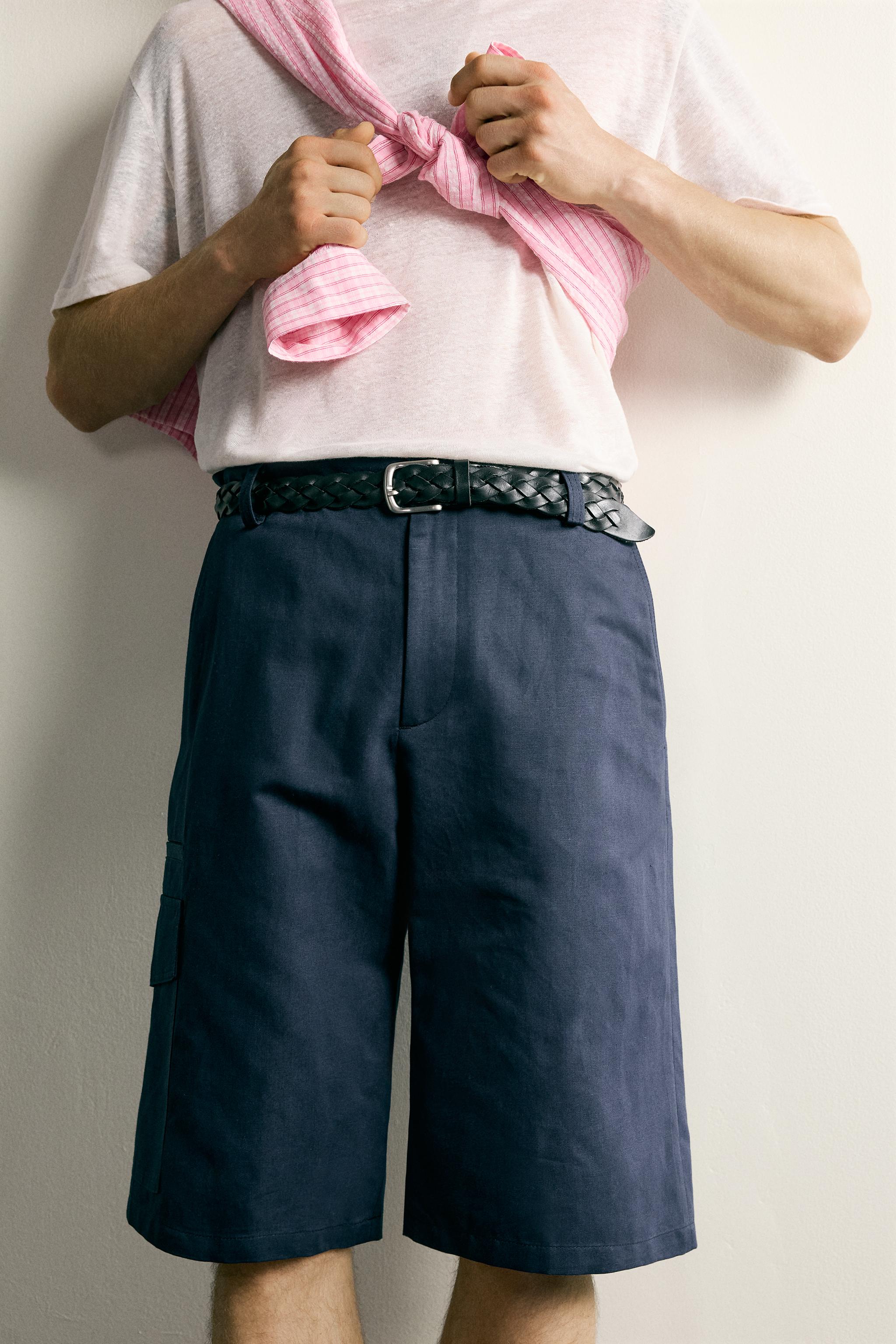 COTTON-LINEN RELAXED FIT CARGO SHORTS